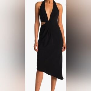 Halston Heritage Black Asymmetrical Halter Dress